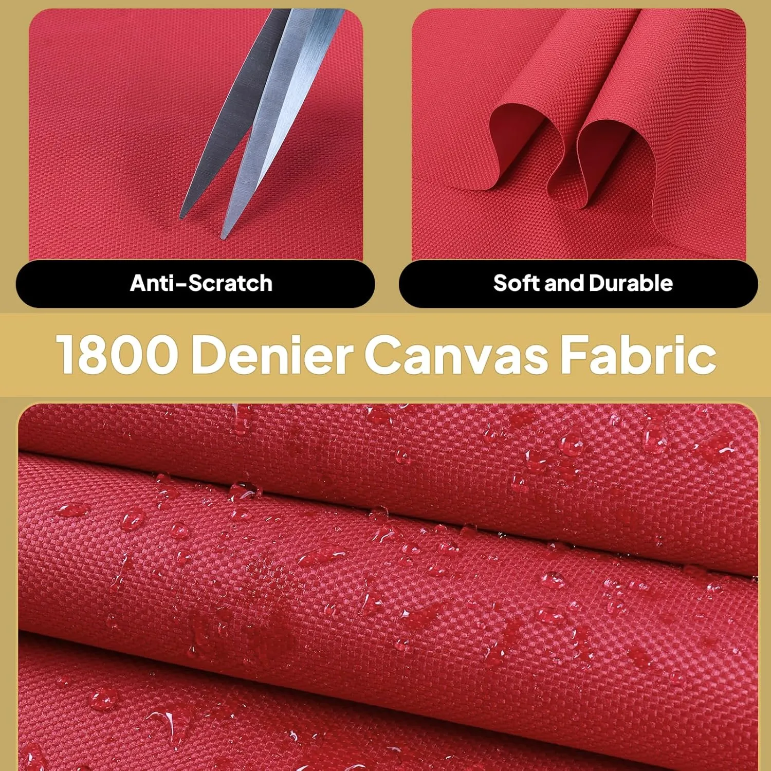 GlodWheel 1800D Marine Waterproof Canvas Fabric 60" Wide by 36" Heavy Duty Canvas Material Tear-Resistant UV-Resistant Anti-Glare PVC Backing for Outdoor Boat Tent Awning Cushion Red