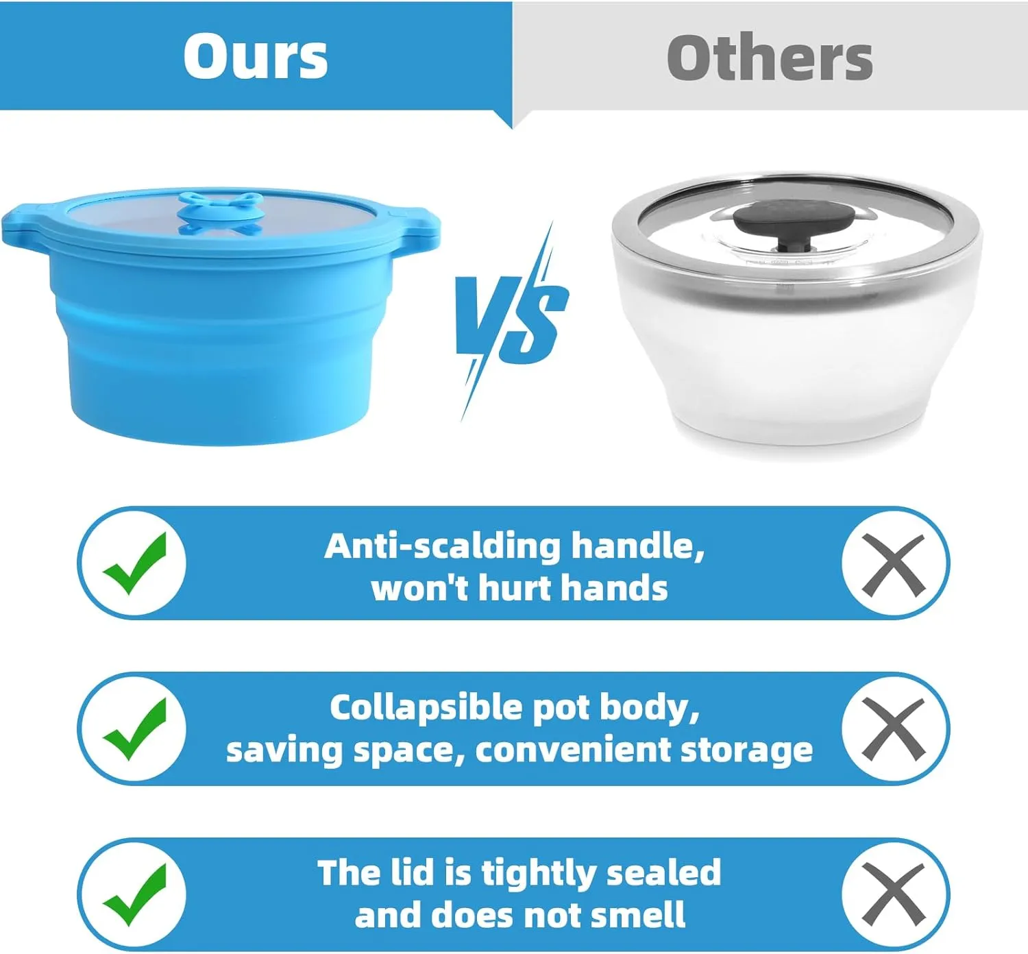 GLOU-GLOU GOOSE GGG Collapsible Silicone Microwave Cookware Cooker Steamer for Cooking with Lids, 0.8L and 1.4L Glass Food Storage Container Sealed Bowl Mixing Bowls 3pc Set BPA Free