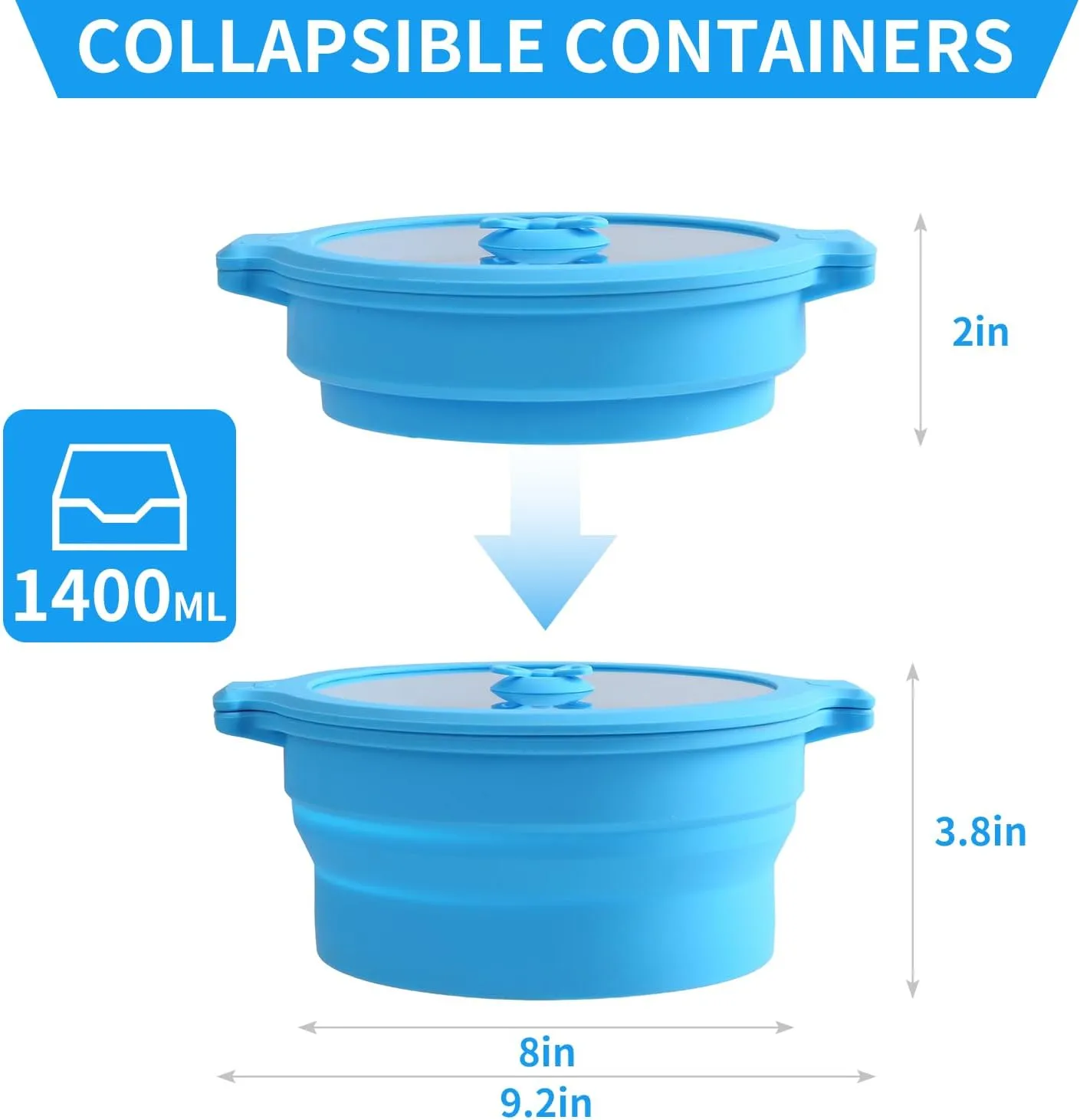 GLOU-GLOU GOOSE GGG Collapsible Silicone Microwave Cookware Cooker Steamer for Cooking with Lids, 0.8L and 1.4L Glass Food Storage Container Sealed Bowl Mixing Bowls 3pc Set BPA Free