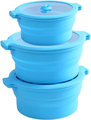 GLOU-GLOU GOOSE GGG Collapsible Silicone Microwave Cookware Cooker Steamer for Cooking with Lids, 0.8L and 1.4L Glass Food Storage Container Sealed Bowl Mixing Bowls 3pc Set BPA Free