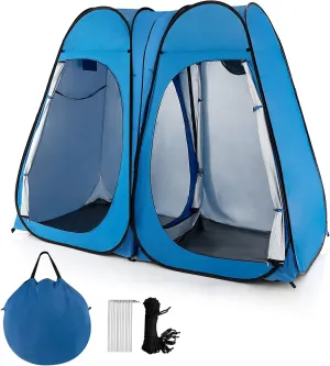 Goplus Pop Up Shower Tent - Portable Privacy 2 Room Changing Tent, 7.5FT with Window, Hanging Clothesline, Ground Stake, Wind Rope, Carry Bag for Camping & Outdoor Use