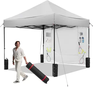 Gray 10x10 FT Pop Up Canopy Tent with 1 Sidewall, Heavy Duty Canopy for Outdoor, Commercial Instant Gazebos, for Party, Patio, by Kendane.