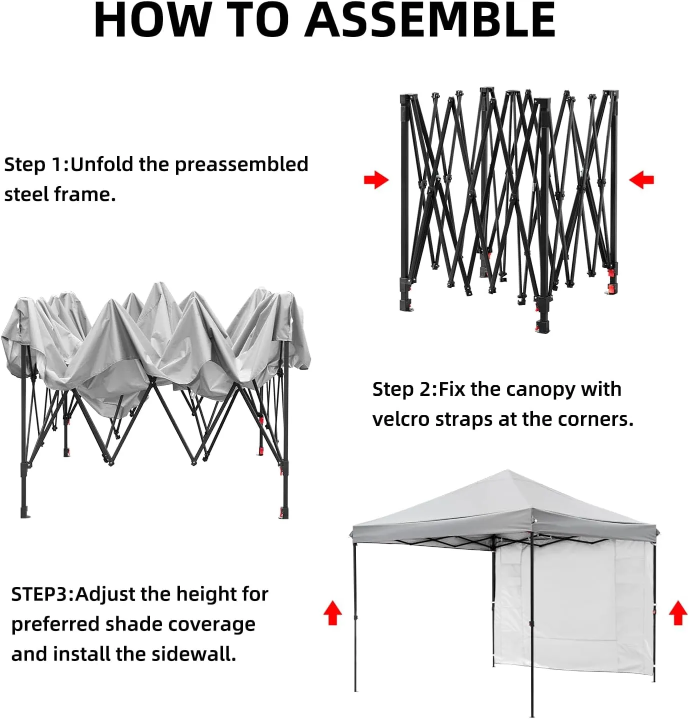 Gray 10x10 FT Pop Up Canopy Tent with 1 Sidewall, Heavy Duty Canopy for Outdoor, Commercial Instant Gazebos, for Party, Patio, by Kendane.