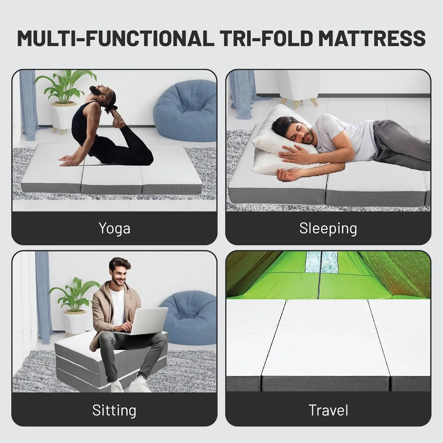Greaton, 3-Inch Tri-Folding Gel Memory Foam Portable Floor Mattress