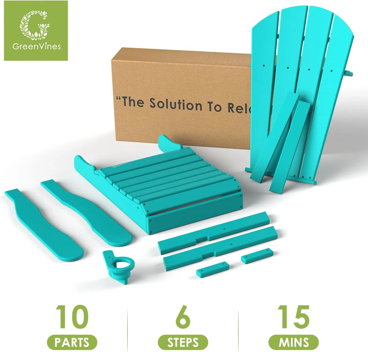 GREENVINES Folding-Adirondack-Chairs-Set-of-2 | HDPE Plastic | Fire Pit Chair | All Weather | Cup Holder | Aqua | for Deck Backyard Patio Outdoor Garden
