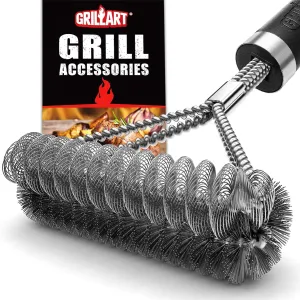 GRILLART Grill Brush [Wire   Helix] Combined BBQ Brush - Safe & Efficient Grill Cleaning Brush - 18" Grill Cleaner Brush Scrubber for Gas/Porcelain/Charbroil Grates – BBQ Accessories Gifts for Men/Dad