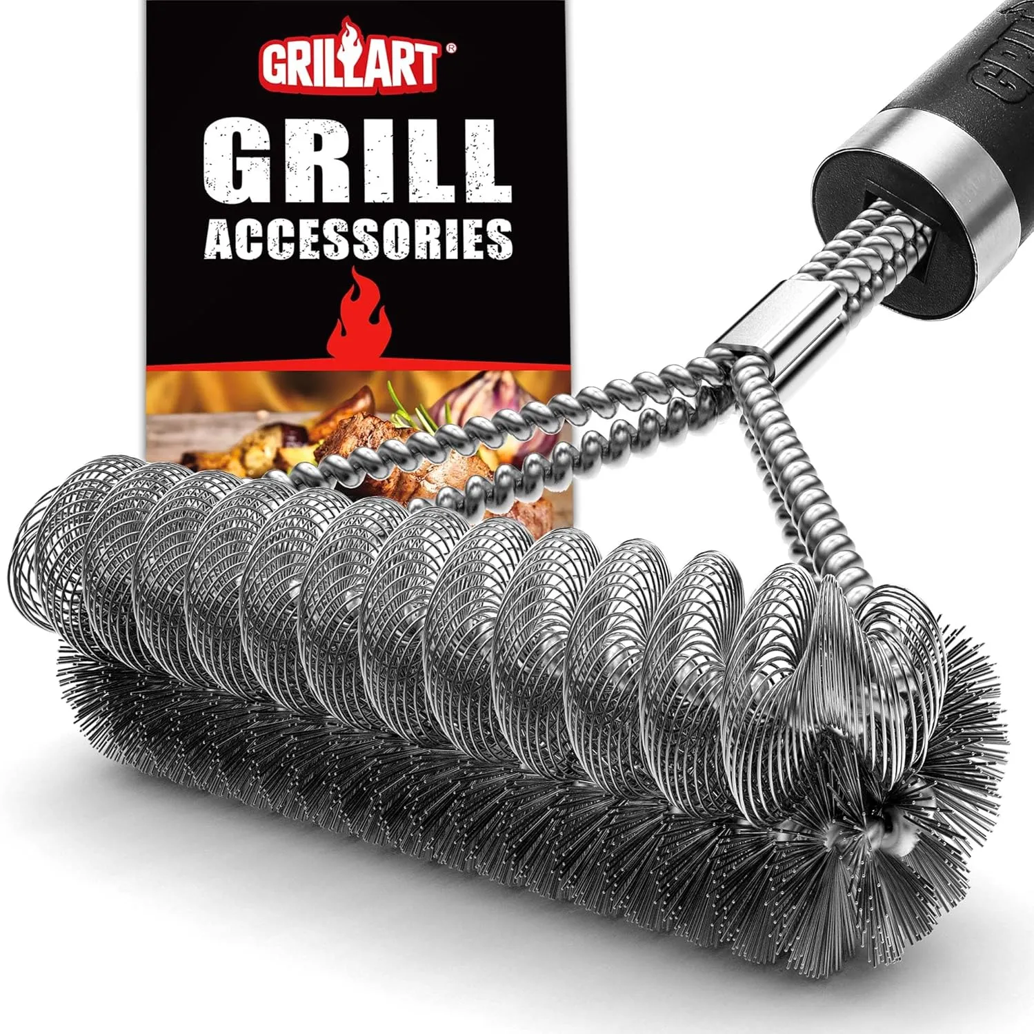GRILLART Grill Brush [Wire   Helix] Combined BBQ Brush - Safe & Efficient Grill Cleaning Brush - 18" Grill Cleaner Brush Scrubber for Gas/Porcelain/Charbroil Grates – BBQ Accessories Gifts for Men/Dad