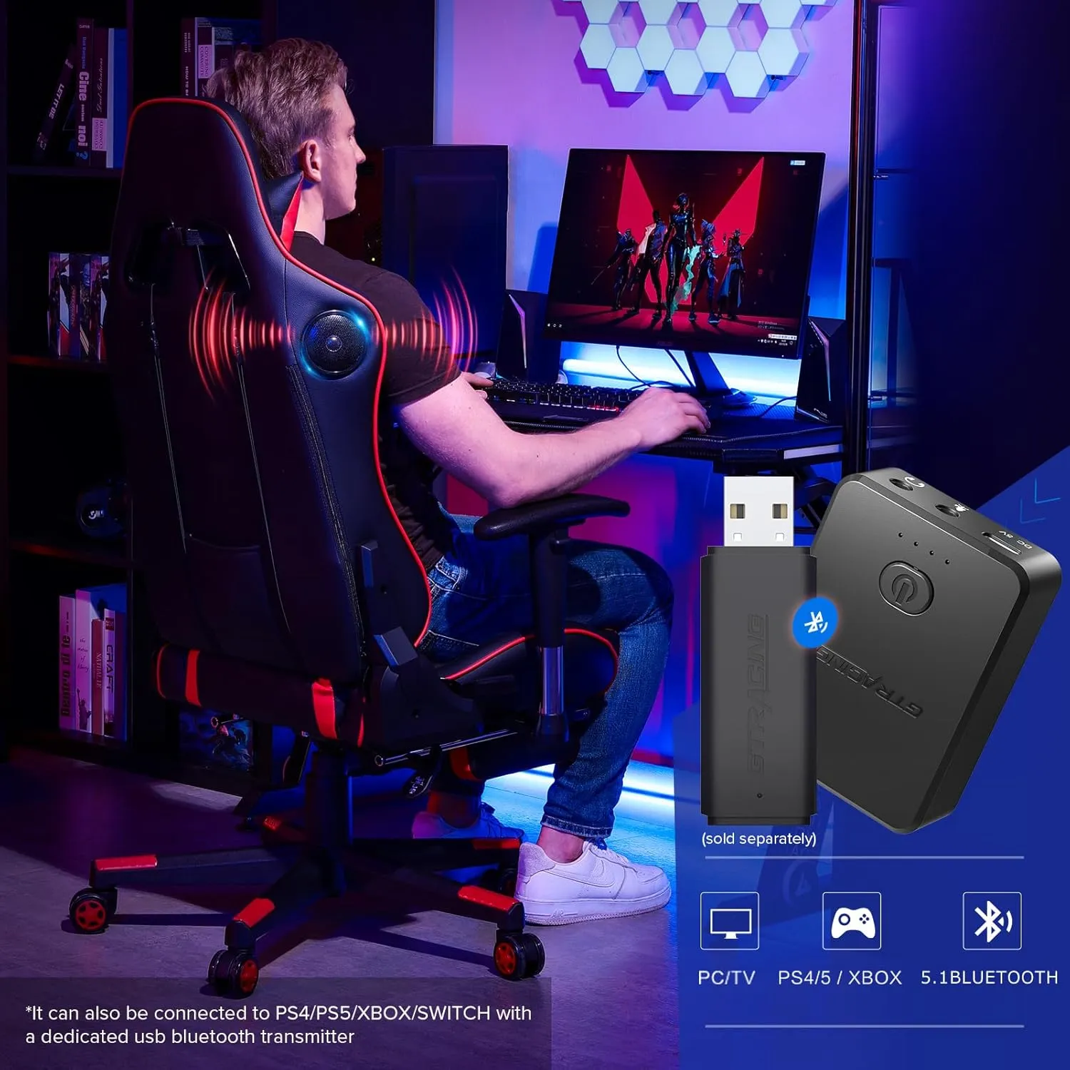 GTRACING Gaming Chair with Footrest Speakers Video Game Chair Bluetooth Music Heavy Duty Ergonomic Computer Office Desk Chair