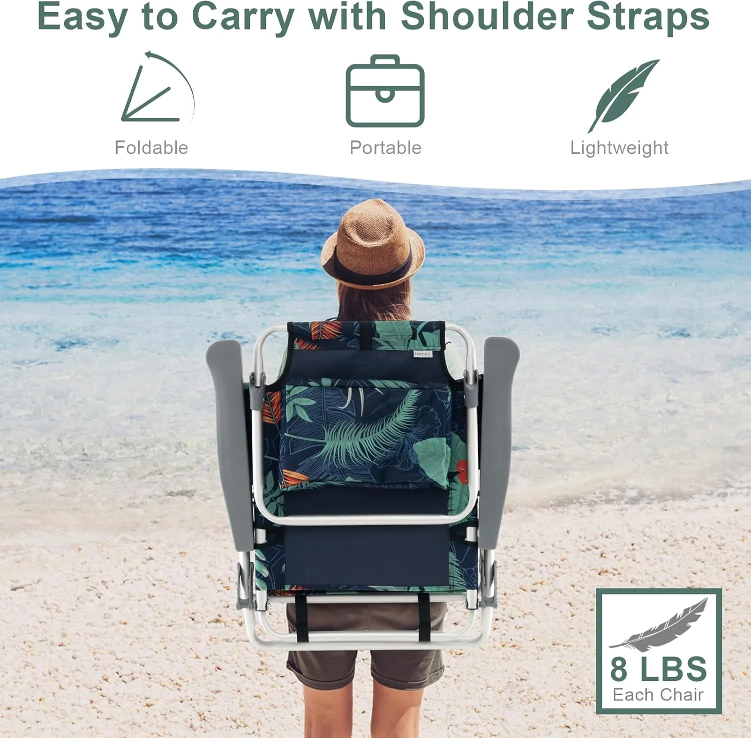 GYMAX Beach Chairs, 2-Pack Backpack Camping Chair with Armrest, Cooler Bag, Cup Holder, Towel Bar & Side Pockets, Sunbath Sling Tanning Lounge, Folding Layout Chair (with Table, Flower)