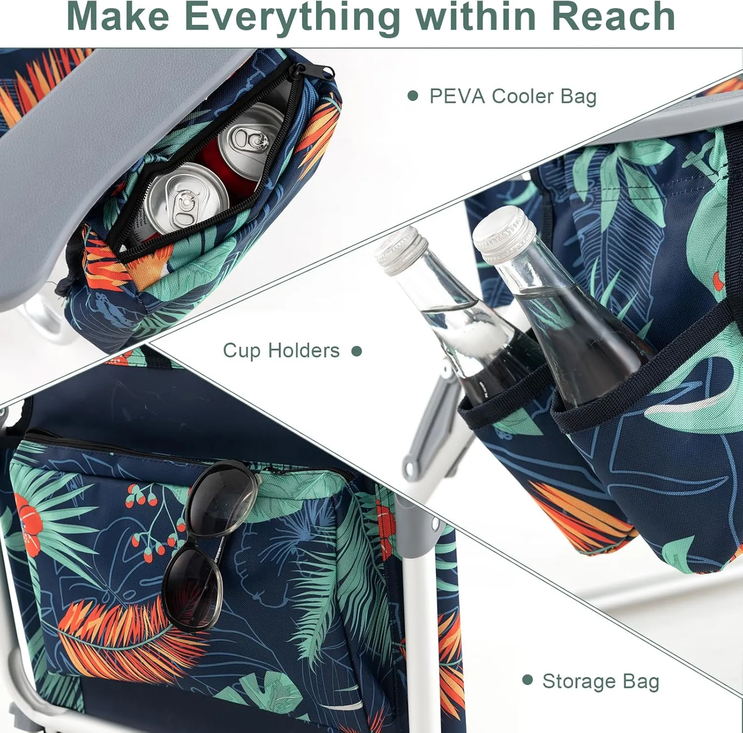 GYMAX Beach Chairs, 2-Pack Backpack Camping Chair with Armrest, Cooler Bag, Cup Holder, Towel Bar & Side Pockets, Sunbath Sling Tanning Lounge, Folding Layout Chair (with Table, Flower)