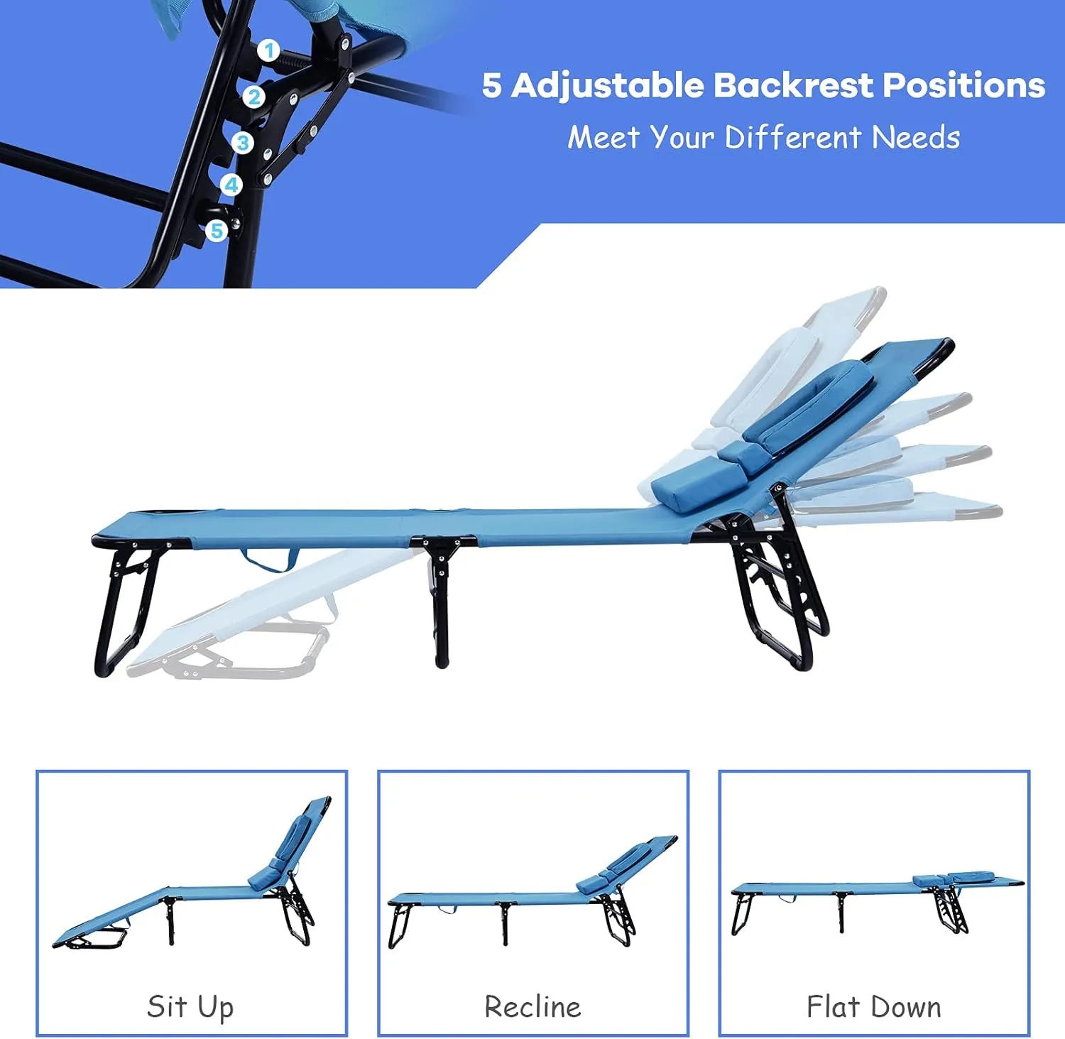 GYMAX Beach Lounge Chair, Sunbathing Chair Patio Lounge Chair Folding Adjustable Recliner with Hole for Face
