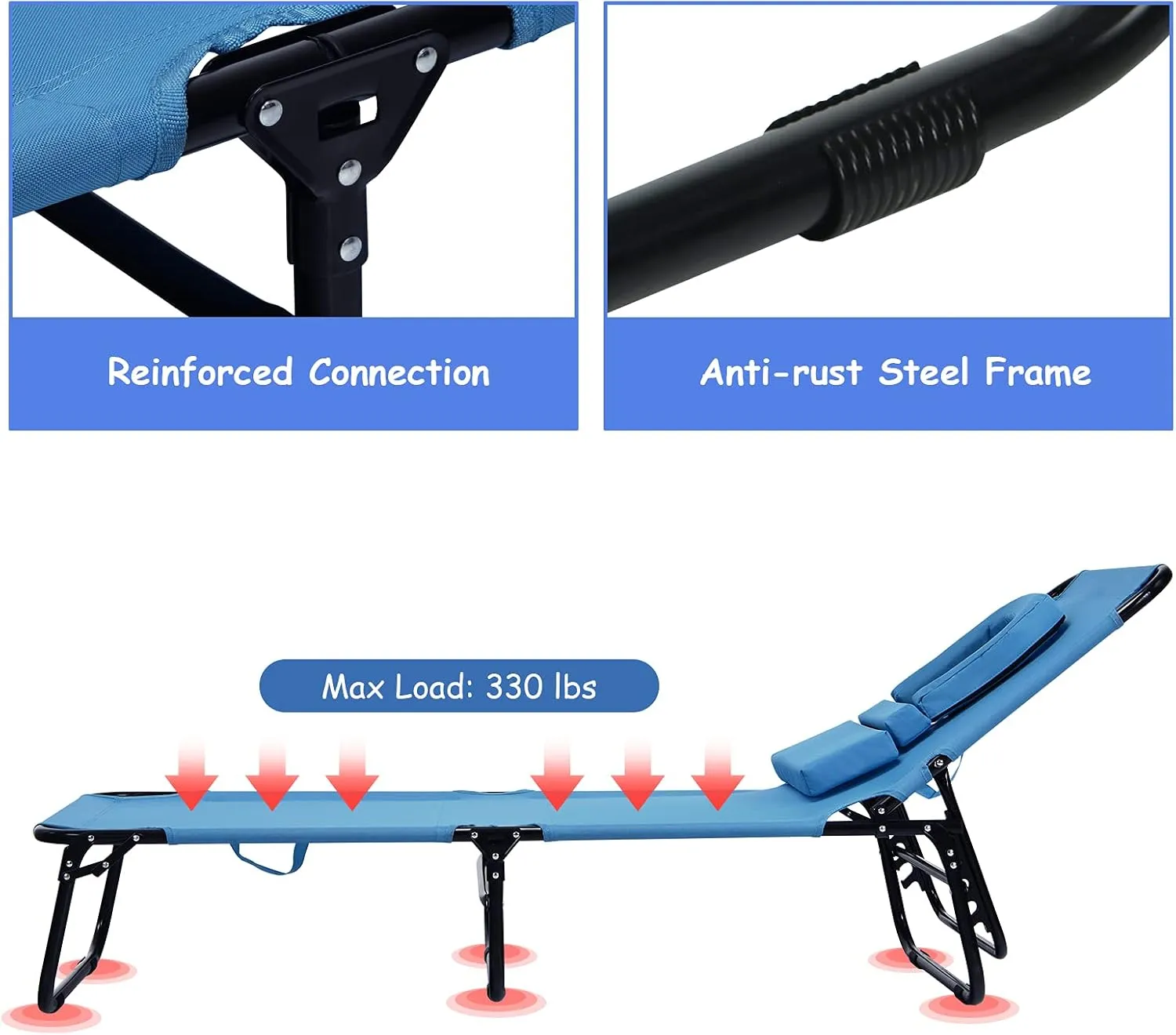 GYMAX Beach Lounge Chair, Sunbathing Chair Patio Lounge Chair Folding Adjustable Recliner with Hole for Face