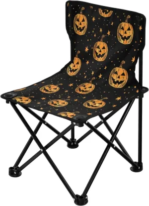 Halloween Pumpkin Spectre Face Portable Outdoor Folding Chair Anti-Slip Padded Oxford Cloth Stool Camping Chair Small for Beach Hiking Fishing Gardening Quad Camp Chair