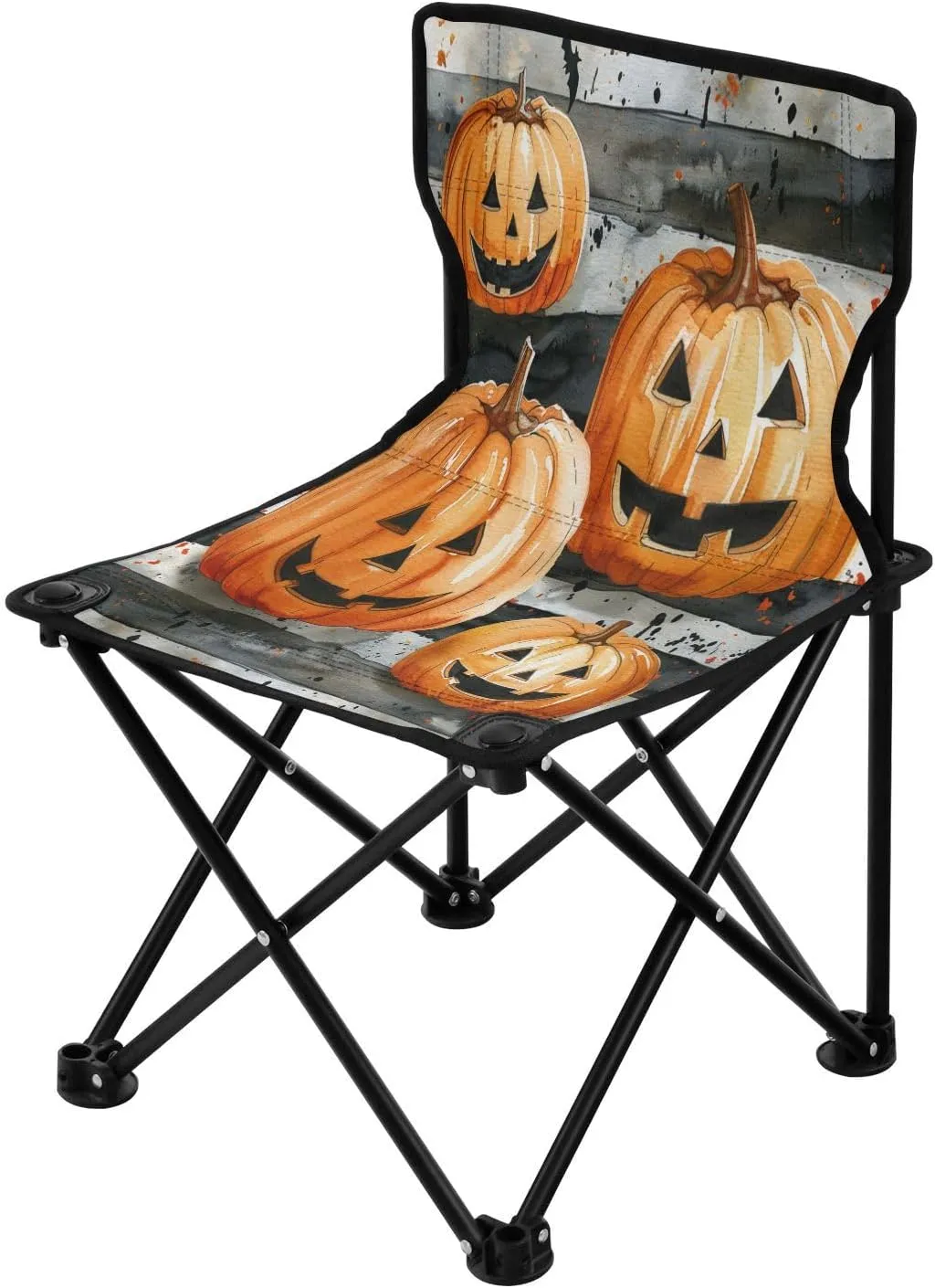 Halloween Striped Pumpkin Portable Outdoor Folding Chair Anti-Slip Padded Oxford Cloth Stool Camping Chair Small for Beach Hiking Fishing Gardening Quad Camp Chair