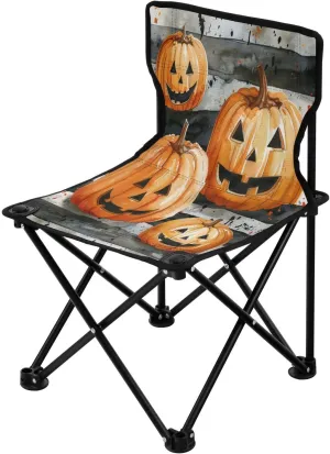 Halloween Striped Pumpkin Portable Outdoor Folding Chair Anti-Slip Padded Oxford Cloth Stool Camping Chair Small for Beach Hiking Fishing Gardening Quad Camp Chair