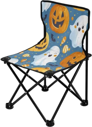 Halloween White Cute Spectre Portable Outdoor Folding Chair Anti-Slip Padded Oxford Cloth Stool Camping Chair Small for Beach Hiking Fishing Gardening Quad Camp Chair