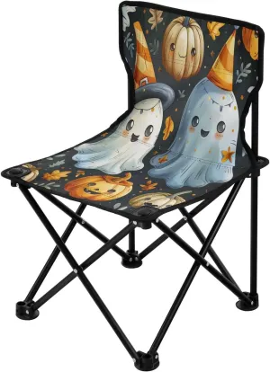 Halloween White Cute Spectre Portable Outdoor Folding Chair Anti-Slip Padded Oxford Cloth Stool Camping Chair Small for Beach Hiking Fishing Gardening Quad Camp Chair