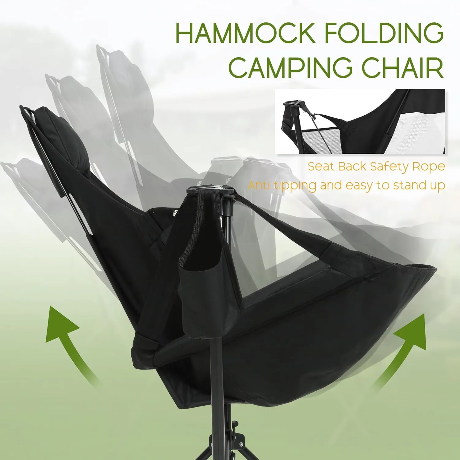 Hammock Folding Camping Chair - Outdoor Portable Swing Camp Chairs Set of 2 with Stand Adults Rocking Swinging Chair for Beach Lawn Patio (Black)