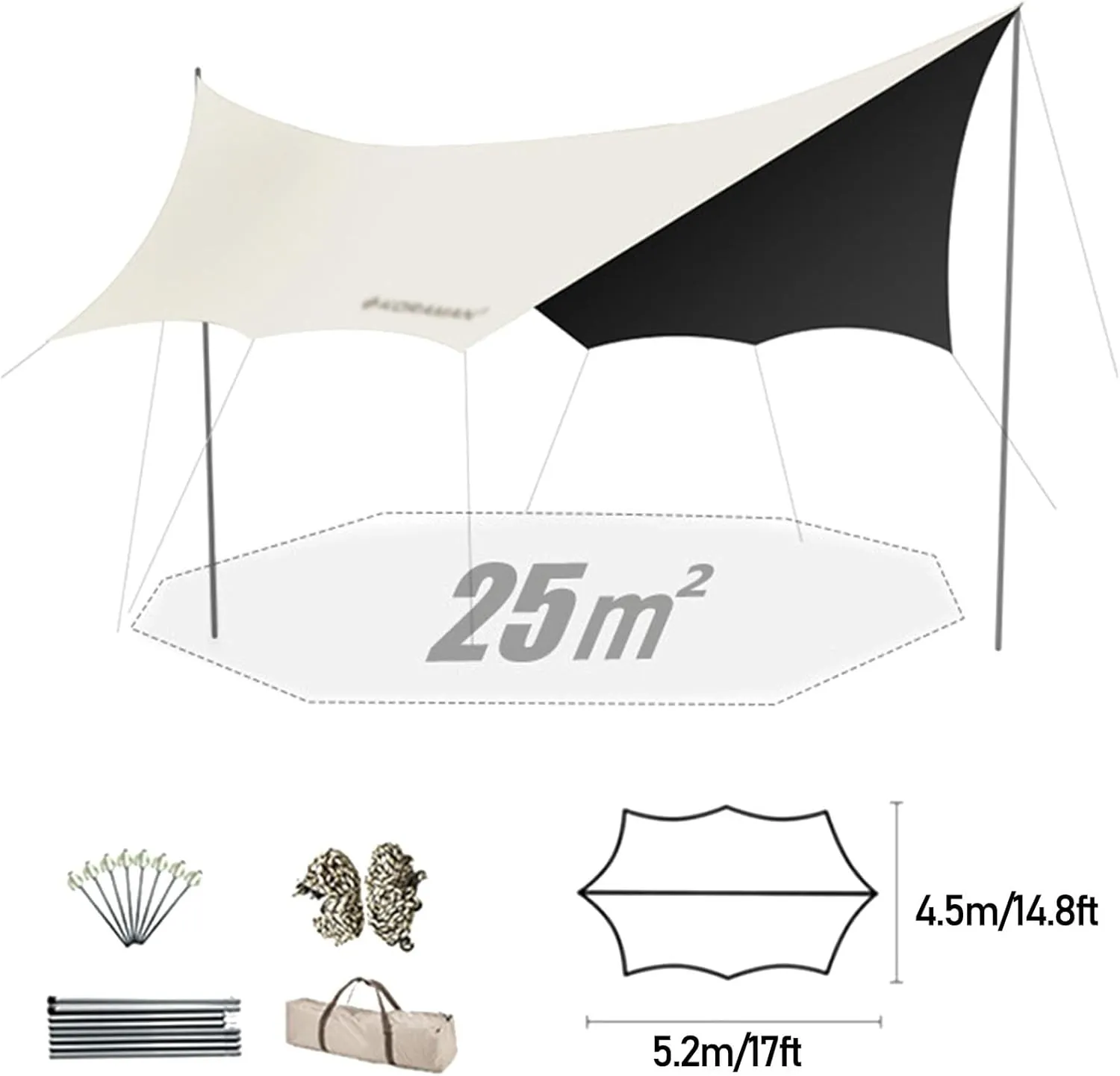 Hammock Tarp, Waterproof Tent Tarp - Rain Shelter for Camping, Picnic,Beach, Outdoor Activities - Camping Gear Must Haves/Easy Set Up Including Tent Stakes and Carry Bag (Size : 4.5 * 5.2m/14.8/17ft)