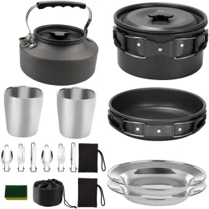 HANABASS Serving Utensils Portable Camping Cookware Set BBQ Cooking Set for 2-3 People Compact for Hiking