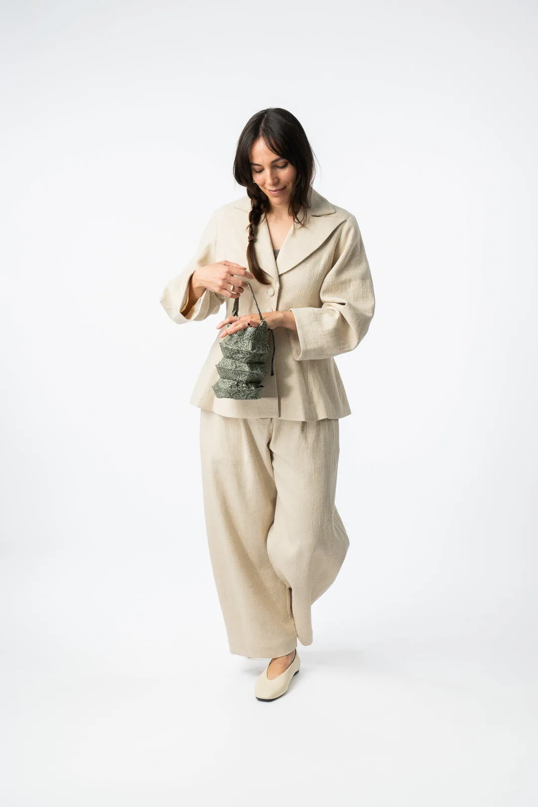 Hand Made Silk Drawstring Lantern Bag Green