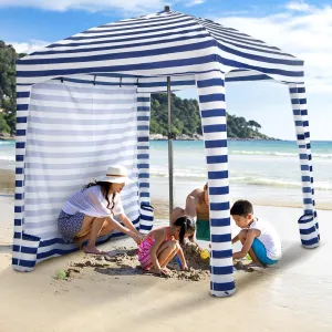 HAPPYGRILL 6FT Beach Cabana Canopy, Foldable Beach Sun Shelter with Carrying Bag, Sand Anchor, Detachable Sidewall & 8 Sandbags, Portable Outdoor Sunshade Tent for Camping Picnics
