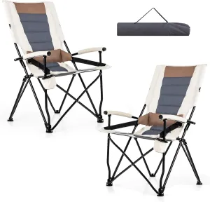 HAPPYGRILL Folding Camping Chair Set of 2, Portable Lawn Chair with Cup Holder & Carrying Bag, 330 LBS Folding Chair for Outside Fishing Travel Swimming Picnic