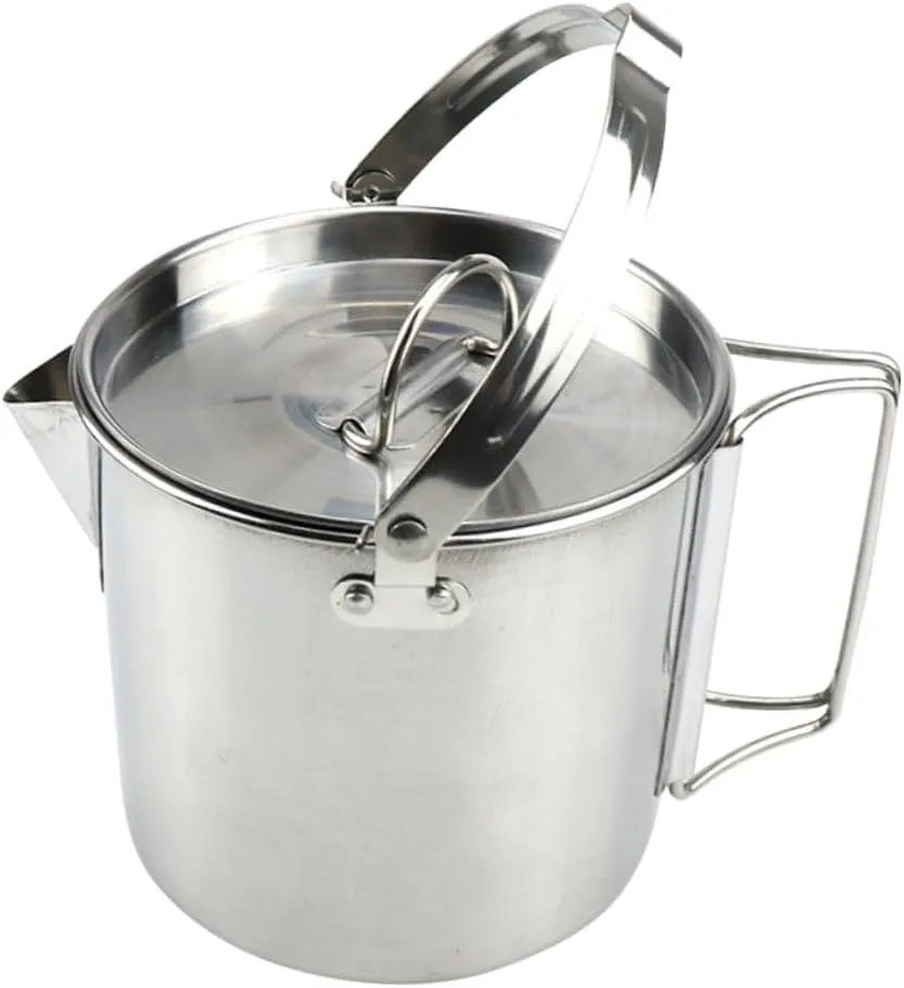 Happyyami 1.2l Collapsible Stainless Steel Kettle Boil Water Pot for Camping Hiking Outdoor Cooking