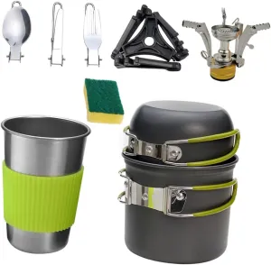 Happyyami 1Set Aluminium Alloy Camping Cookware Portable Cooking Pots for People Lightweight Non Stick Design for Outdoor Cooking Hiking and Picnics Includes Insulated
