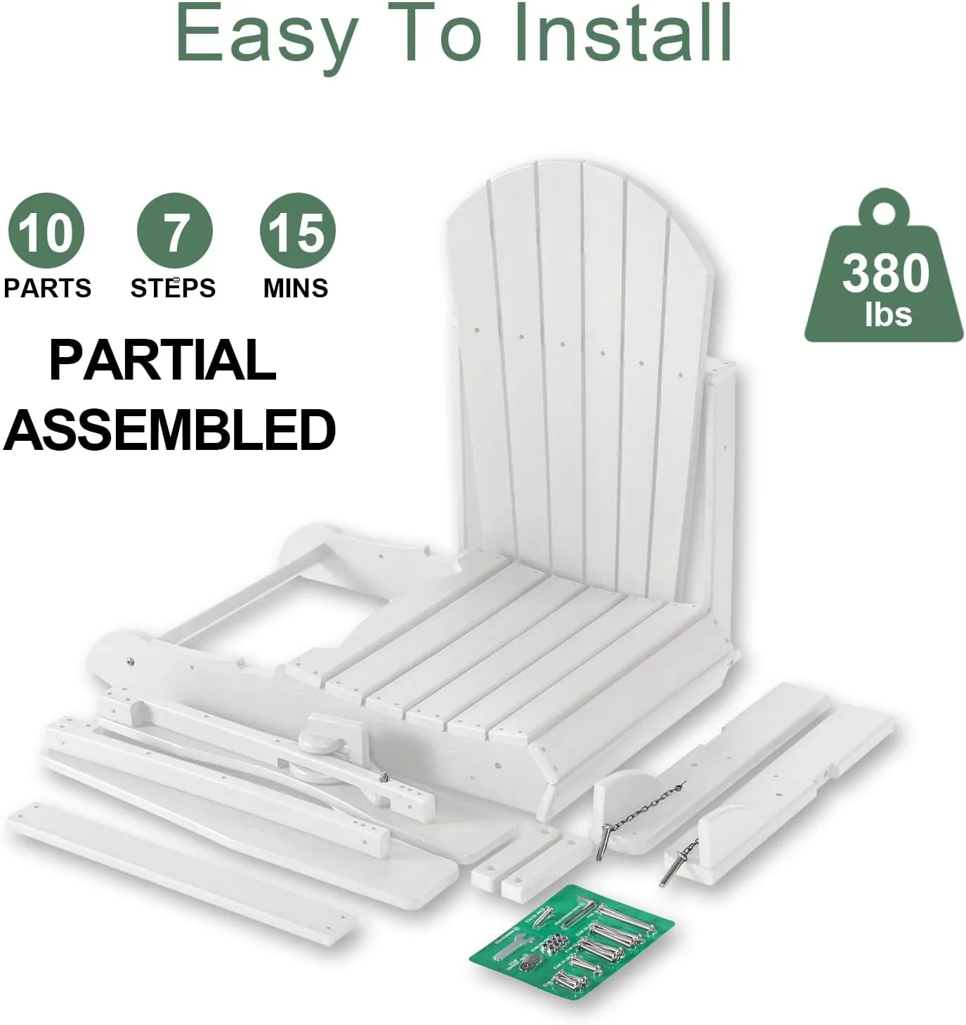 HDPE Folding Adirondack Chair,Fire Pit Chair with Cup Holder,Outside Weather Resistant Patio Chairs,Adirondack Chair Wood Texture for Patio Backyard Garden (White)