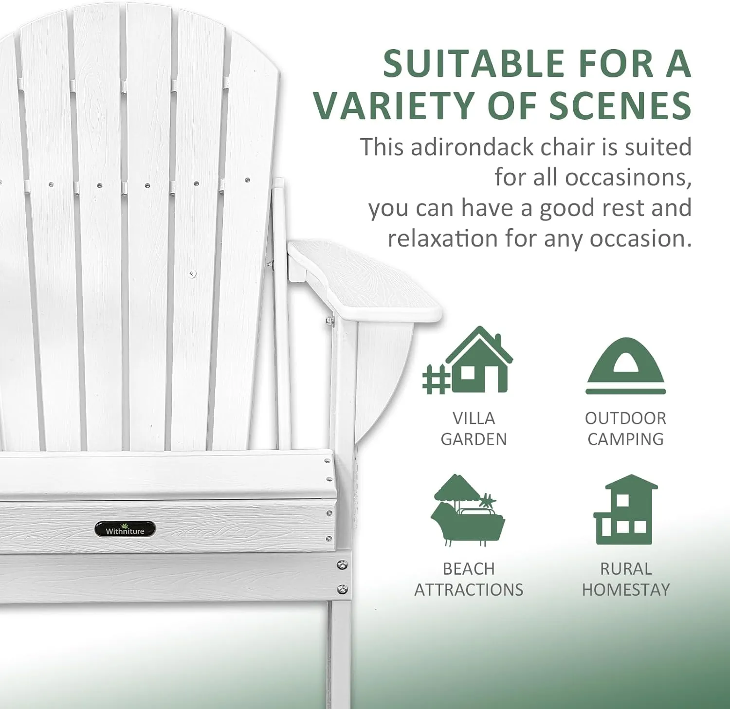 HDPE Folding Adirondack Chair,Fire Pit Chair with Cup Holder,Outside Weather Resistant Patio Chairs,Adirondack Chair Wood Texture for Patio Backyard Garden (White)