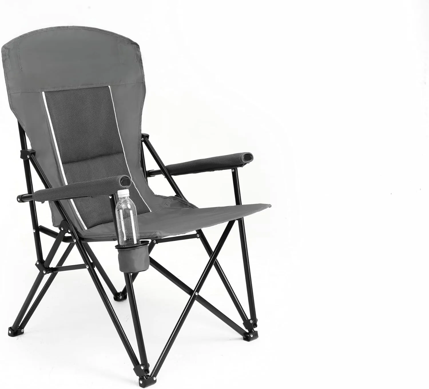 Heavy Duty Lawn Chair 250LBS Capacity - High Back Portable Folding Camping Chair with Cup Holder & Carry Bag for Outdoor, Beach, Fishing, Backyard, Picnic (Gray)