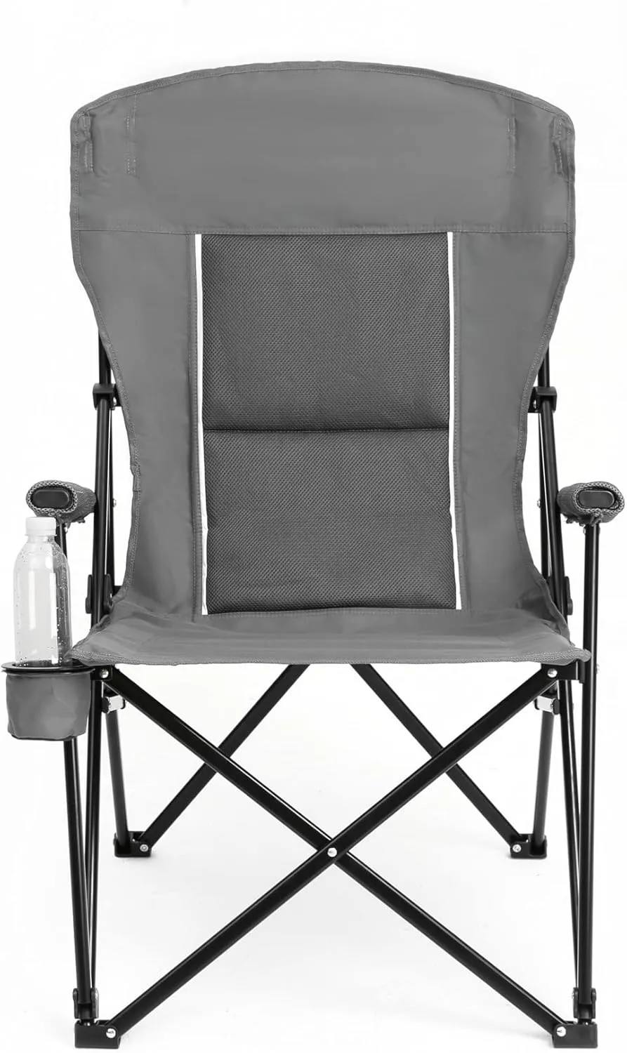 Heavy Duty Lawn Chair 250LBS Capacity - High Back Portable Folding Camping Chair with Cup Holder & Carry Bag for Outdoor, Beach, Fishing, Backyard, Picnic (Gray)