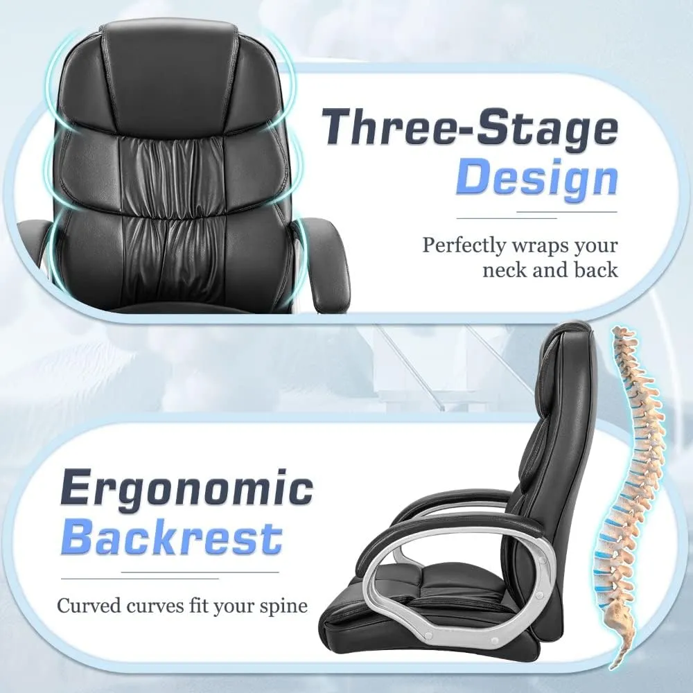 Heavy Duty PU Leather Office Chair High Back Ergonomic Executive Desk Chair with Swivel Wheels Casual Computer Chair for Men Women(Black)