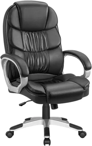 Heavy Duty PU Leather Office Chair High Back Ergonomic Executive Desk Chair with Swivel Wheels Casual Computer Chair for Men Women(Black)