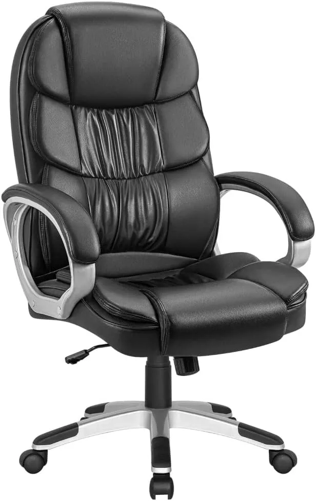 Heavy Duty PU Leather Office Chair High Back Ergonomic Executive Desk Chair with Swivel Wheels Casual Computer Chair for Men Women(Black)