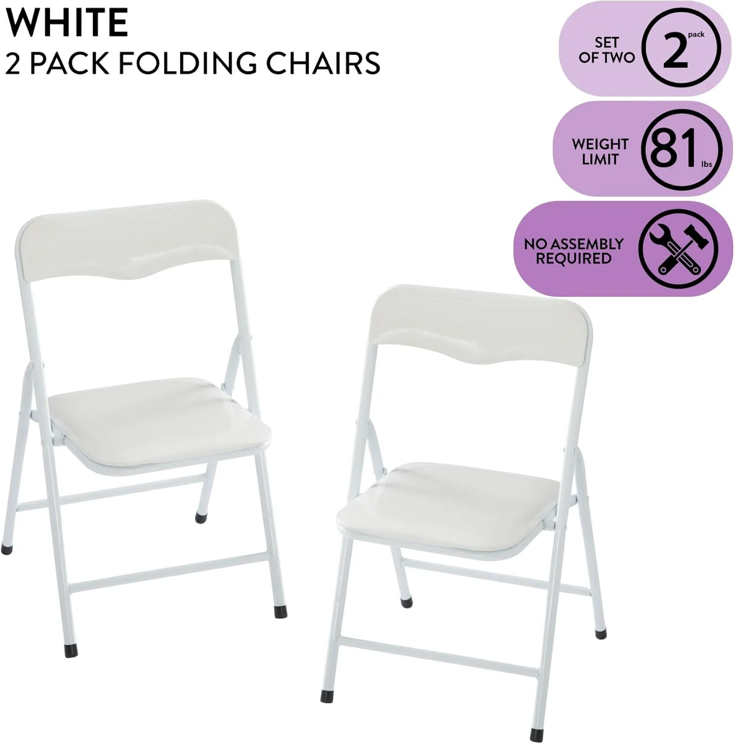 Heritage Kids Padded Folding Chair for Kids, Set of 2, White, Ages 3 