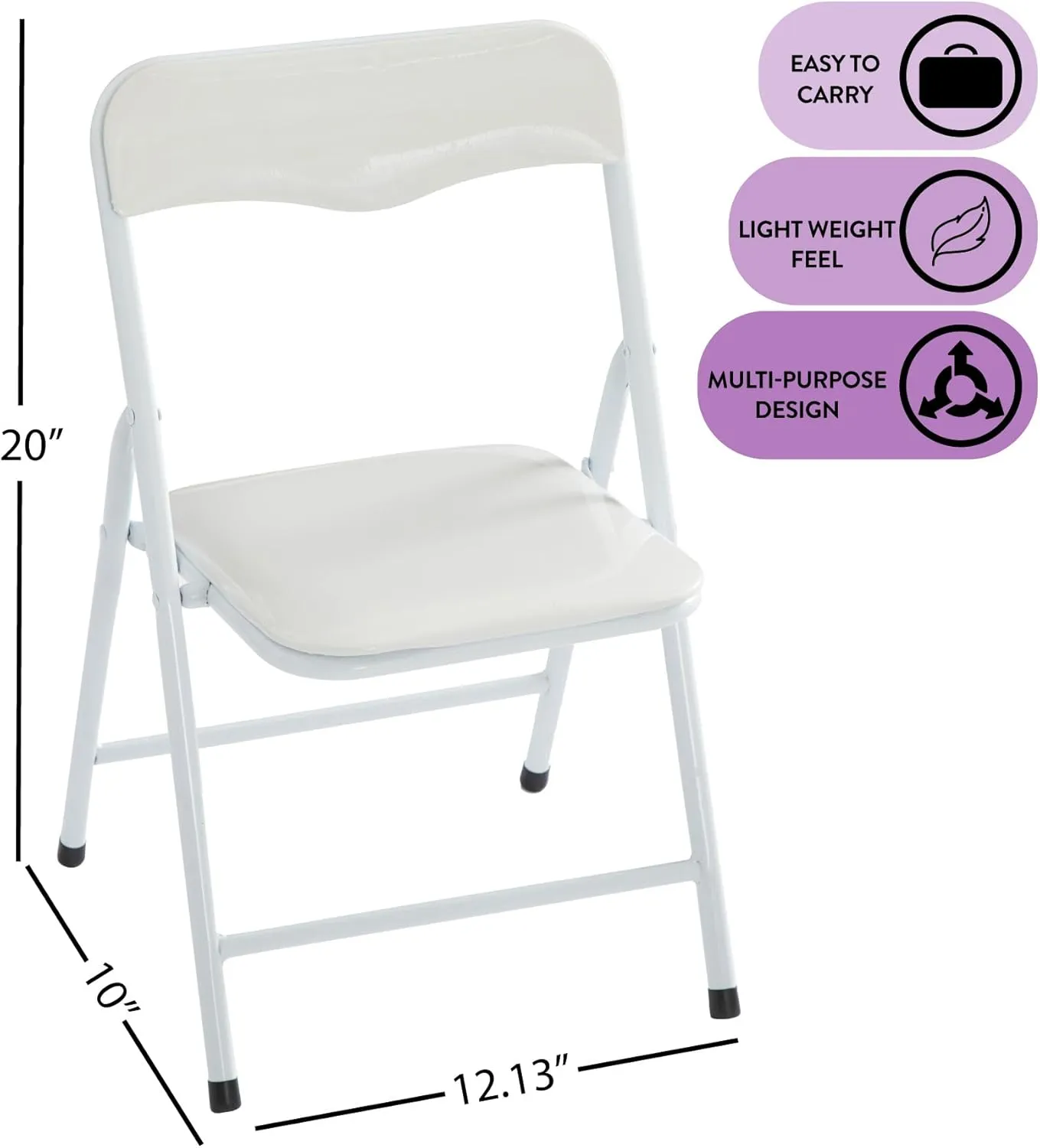 Heritage Kids Padded Folding Chair for Kids, Set of 2, White, Ages 3 