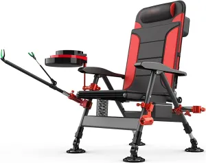 High Back Chair Fishing Chair Multifunctional Reclining Portable Seat with Pillow and Liftable Legs Camping Outdoor Folding Chair Support 440 lbs Camping Chair