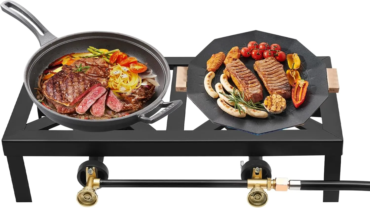 High Pressure Propane Double Burner, 8000w Outdoor Two Burners Camp Stove With 3.9 Ft Steel Braided Hose, Propane Burner For Camping, Tailgating, Seafood Boil, Home Brewing