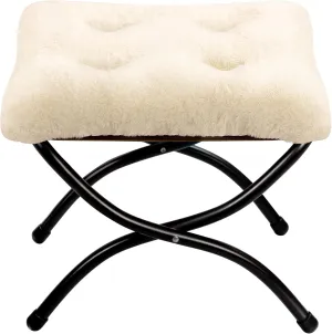HollyHOME 15"(H) Folding Footrest Stool, Upholstered Small Foldable Ottoman, Accent Padded Sofa Foot Stool for Lazy Chair, Metal Frame Portable Foot Rest Ottoman for Home, Living Room, Bedroom, Beige
