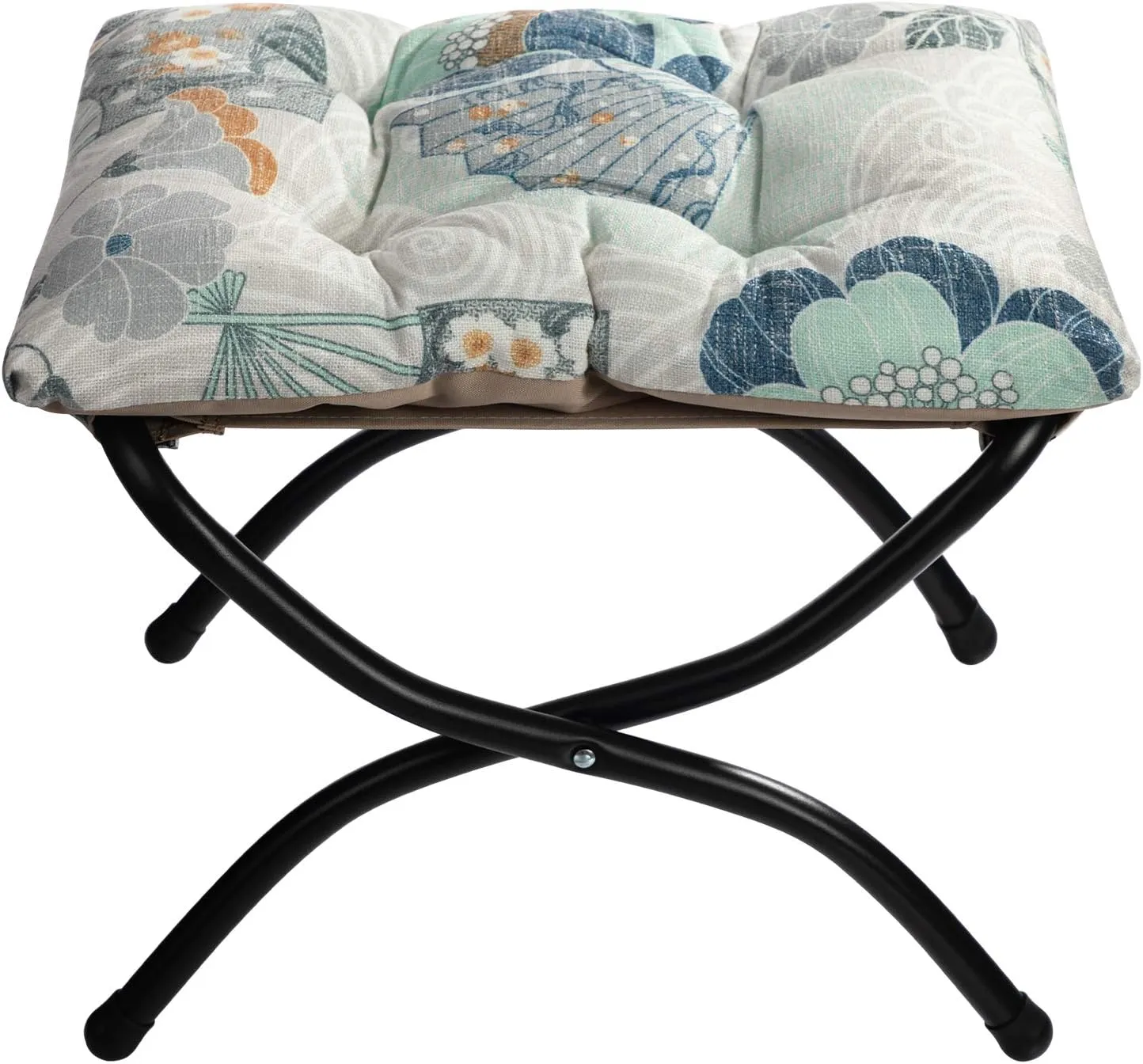 HollyHOME 15"(H) Folding Footrest Stool, Upholstered Small Foldable Ottoman, Accent Padded Sofa Foot Stool for Lazy Chair, Metal Frame Portable Foot Rest Ottoman for Living Room, Bedroom, Fan Print