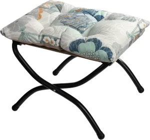 HollyHOME 15"(H) Folding Footrest Stool, Upholstered Small Foldable Ottoman, Accent Padded Sofa Foot Stool for Lazy Chair, Metal Frame Portable Foot Rest Ottoman for Living Room, Bedroom, Fan Print