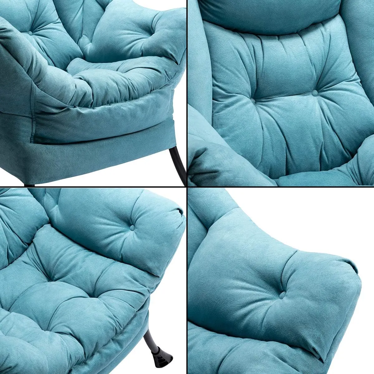 HollyHOME Fabric Lazy Chair with Foldable Ottoman, Accent Comfy Lounge Arm Chair and Folding Footrest Stool Set, Leisure Sofa Reading Chair and Footstool for Living Room, Bedroom, Dorm, Blue