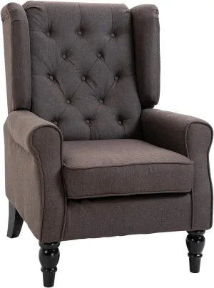 HOMCOM Mid-Century Modern Accent Chair, High Wingback Chair, Button-Tufted Upholstered Fabric Armchair with Retro Wood Legs for Living Room, Bedroom, Dark Brown