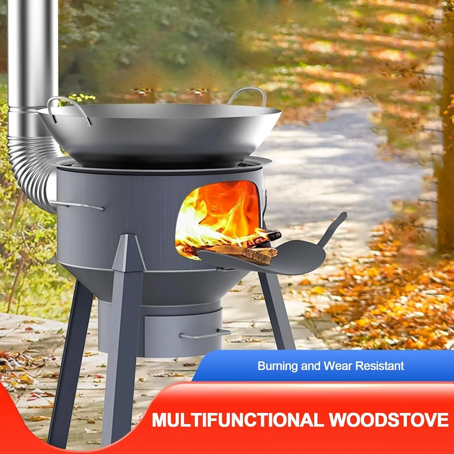Home Wood Burning Fire Stove, Removable and Detachable Outdoor Camping Wood Burning Stove, Multifunctional Thickened Wood Burning Stove with Adjustable Rim for Cooking Ingredients(48cm/18.9in)