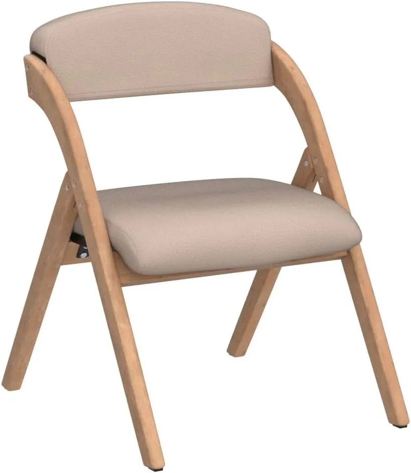 HOMEFUN Folding Chairs with Padded Seats, Wooden Stackable Dining Chair Set of 2 with Removable Cover Extra for Guests Kitchen Office Wedding Party Picnic, Khaki