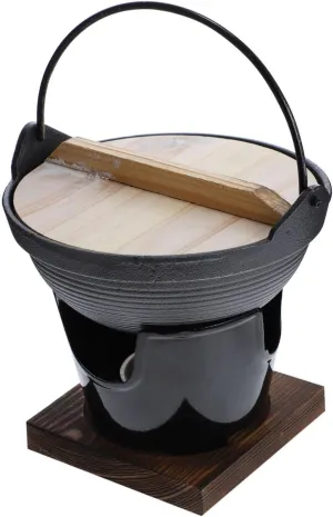Homoyoyo 1 Set Camping Cookware Cast Sukiyaki Pot with Stove Base Non Stick and for Outdoor Cooking Picnics
