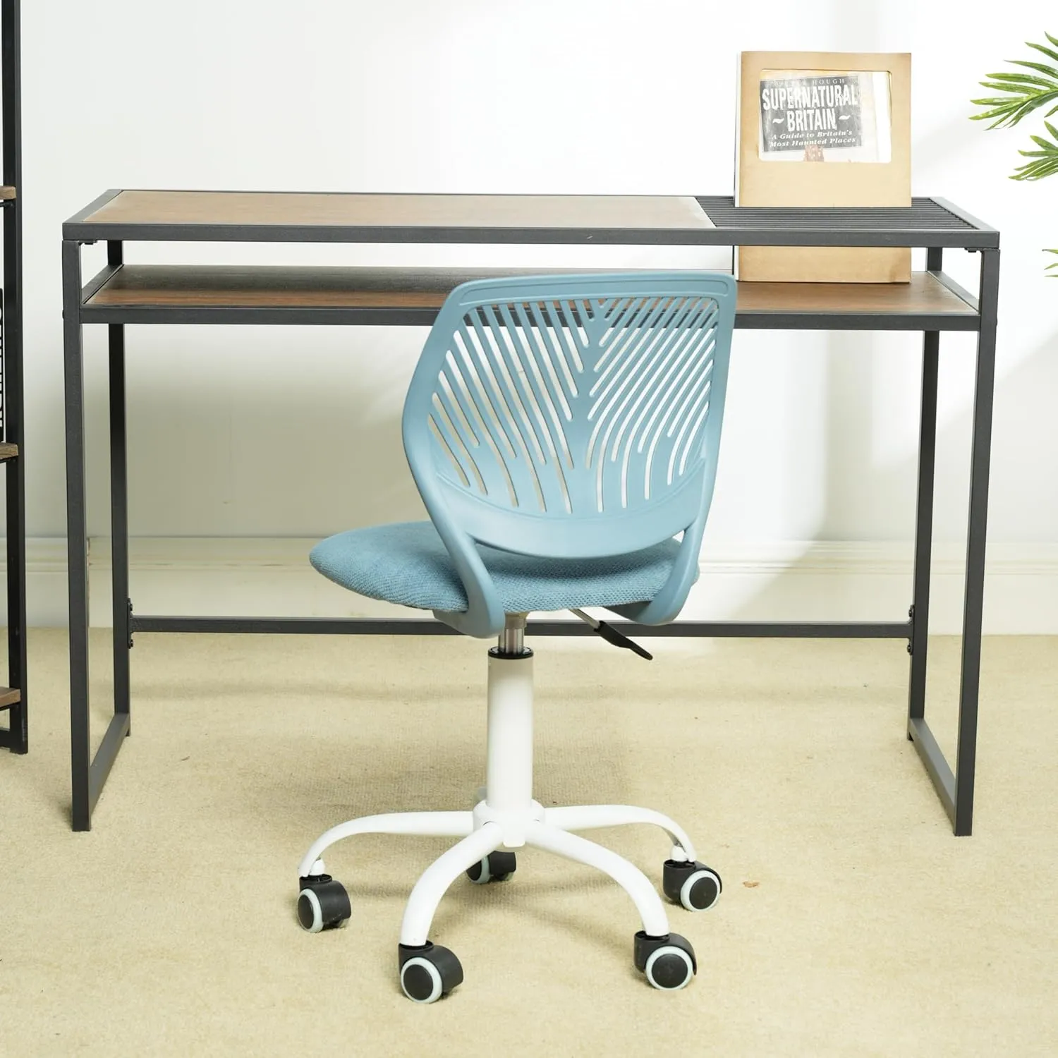Homy Casa Armless Home Office Desk Chair, Colorful Task Chair with Soft Mesh Padded Cushion, Height Adjustable Swivel Study Computer Chair for for Girls Boys Teens (Blue, 1PC)