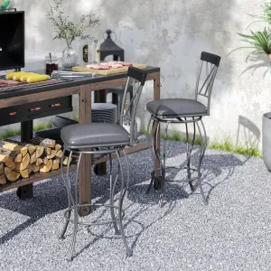 Homy Casa Camping Chairs Set of 2-26 Inch Height Swivel Counter Stools for Kitchen Island Dining Room, Chairs with Faux Leather Upholstery Decorative Iron Backrest